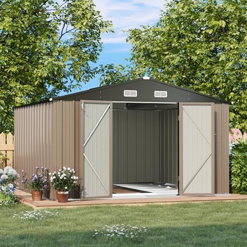 Patiowell 10x10 FT Outdoor Storage Shed with Floor Frame, Brown by Patiowell