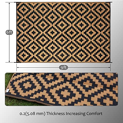 SAND MINE Reversible Mats, Plastic Straw Rug, Modern Area Rug, Large Floor Mat and Rug for Outdoors, RV, Patio, Backyard, Deck, Picnic, Beach, Trailer, Camping, Black & Brown, 6' x 9' - Image 2