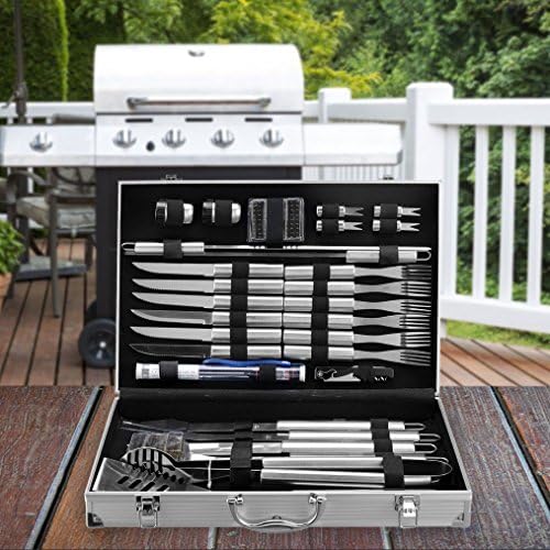 30 Piece BBQ Grilling Gift Set - Professional Grade Stainless Steel Barbecue Grill Tool Set with Aluminum Storage Case - Includes 4-in-1 Spatula Turner, Tongs and Many Other BBQ Grilling Accessories - Image 4