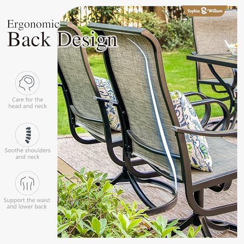 Sophia & William Patio Dining Set for 6 w/Swivel Textilene Chairs, Brown - Image 2