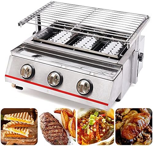 3 Burners BBQ Gas Grill, Commercial Gas Grill Griddle, Gas Indoor/Outdoor Grill BBQ Grill with Temperature Control, Flat Hotplate Smokeless Grill - Image 7