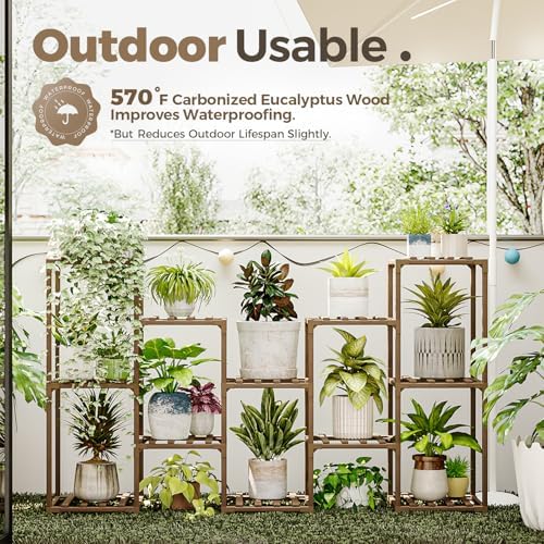 Bamworld Large Plant Shelf Outdoor Wood Plant Stand Large Rack for Living - Image 3
