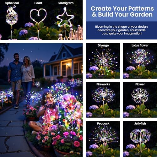 8Pack Solar Lights Outdoor, Multicolor Firework Lights - Image 6