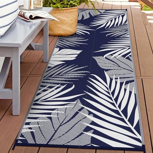 GENIMO Outdoor Rug, Waterproof Plastic Runner Rugs, 2.5'x8' Navy Blue White by GENIMO