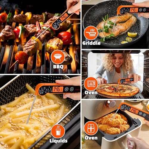 Professional Digital Meat Thermometer Instant Read Waterproof – Folding Probe Food Thermometer with Backlight & Calibration, Fast Read for BBQ, Grill, Deep Fry, Liquids, Gift for Chef (Orange) - Image 4