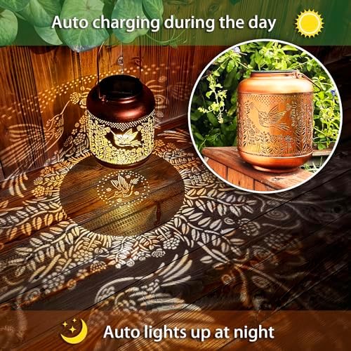 2 Pack Hummingbird Outdoor Solar Hanging Lanterns Waterproof LED Solar Lights Metal Decorative Lanterns for Garden, Patio, Courtyard, Backyard, Yard Decor Unique Hummingbird Gifts for Women Gardening - Image 5