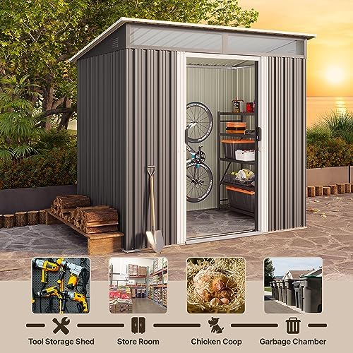 Gizoon 6'x4' Outdoor Storage Shed Metal Garden Shed with Sliding Lockable Doors, Versatile Tool Bike Shed with Transparent Panel Windows, Outdoor Storage Clearance for Backyard, Patio, Dark Gray - Image 5