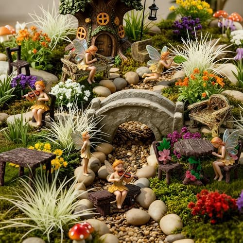 Morofme 10 Pcs Mini Garden Furniture Ornaments Miniature Table and Chairs Resin Bench Chair Kit Garden Furniture Accessories for Cake Topper Micro Landscape DIY Craft Succulent Flower Pot Decorations - Image 3