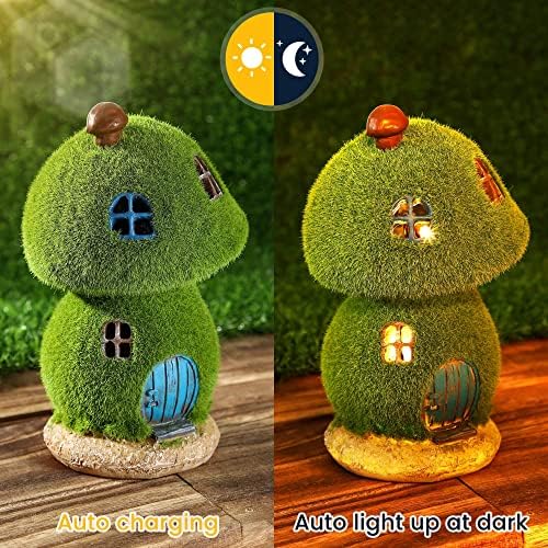 Mushroom Fairy House Decor - Figurine Lights Outdoor Solar Fairy Garden House for Patio Lawn Yard Ornaments, Housewarming Gift 7.4 inch - Image 3