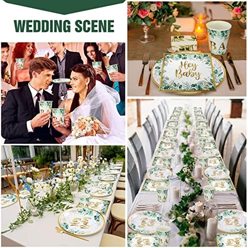 200 Pcs Sage Green Baby Shower Decorations, Eucalyptus Disposable Plates - Image 5
