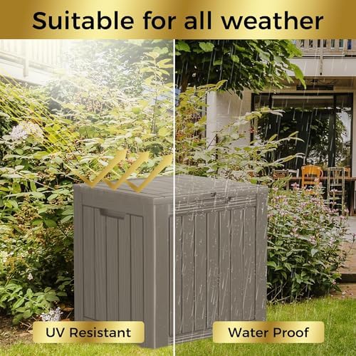 Outdoor Storage Box, 35 Gallon Waterproof Deck Box, Quick Snap-Lock Resin Cabinet for Seat Pillows, Patio Blankets, Lockable End Table Beverage Stand, Apartment Deck, Grey - Image 5