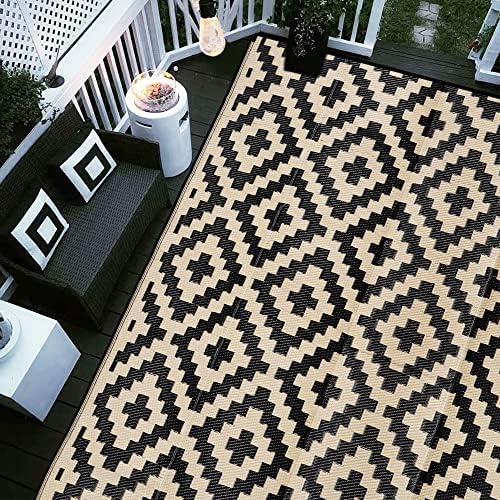 SAND MINE Waterproof Outdoor Rug 9x12 ft, Plastic Reversible Rug, Modern Area Rug, Large Floor Mat for Outdoors, RV, Patio, Backyard, Deck, Picnic, Beach, Camping by SANDMIND