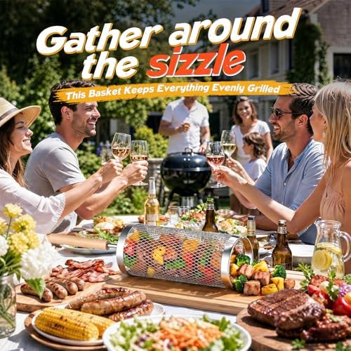 Rolling Grill Basket, Grilling Accessories 2 Pack, Gifts for Men - Image 6