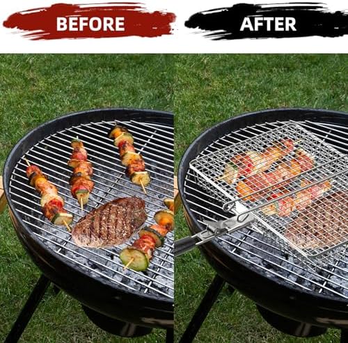 Grill Basket Extra Large, SUS304 Stainless Steel, Portable Folding BBQ Camping Grilling Rack for Fish, Vegetables, Shrimp, Barbeque Griller Cooking Accessories, Grilling Gifts for Men, Dad - Image 6