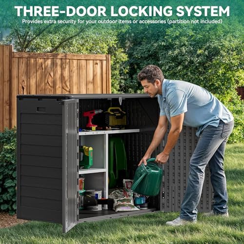 YITAHOME 30 Cu Ft Outdoor Storage Shed with Shelf, Waterproof Storage Cabinet for Bike & Garden Shed, Horizontal Outdoor Storage Shed for Garage, Pool Storage, Dark Gray & Black - Image 5