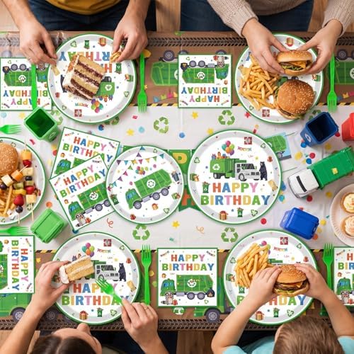 Trash Truck Birthday Party Decorations, 96PCS Garbage Truck Bday Disposable Paper Plates and Napkins Tableware Decoration, Cartoon Garbage Truck Forks Decor Supplies Serve 24 Guest - Image 6