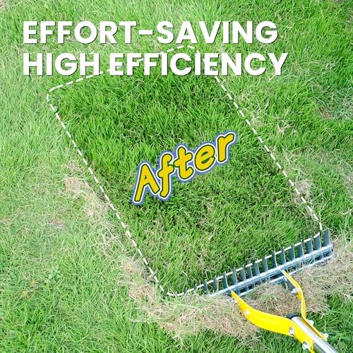 Thatch Rake for Lawn with 74inch Handle, 15 inch Dethatcher Rake for Grass to Cleaning Dead Grass, Efficient Steel Metal Rake for Dethatching, Heavy Duty Thatching Rakes for Garden, Yard - Image 3