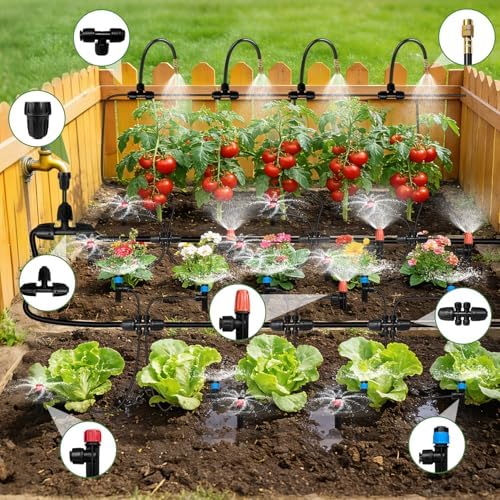 230FT Drip Irrigation System for Garden with 38pcs Adjustable Copper Nozzles & Emitters, Automatic Garden Watering System with 1/2" & 1/4" Tubing for Raised Bed, Yard, Greenhouse, Potted Plants, Lawn - Image 3