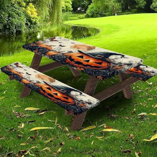 CAPSCEOLL Picnic Table Cover with Bench Covers 6ft - Halloween Pumpkins - Image 5