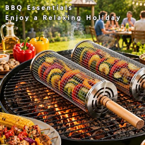 2Pcs Rolling Grill Baskets, 304 Stainless Steel BBQ Accessories - Image 7
