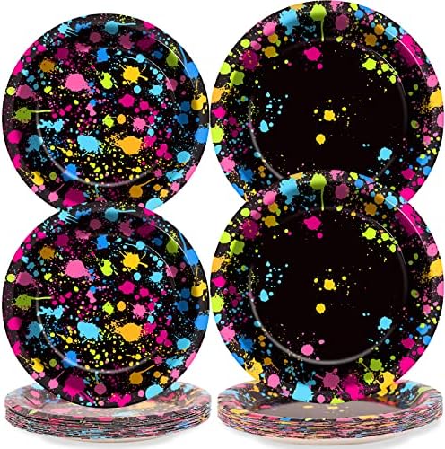 gisgfim 48 Pcs Neon Plates Party Supplies Glow Birthday Party Decorations Glow in Dark Paper Dessert Plates Disposable Neon Theme Birthday Graffiti Party Supplies Decoration Favors by gisgfim