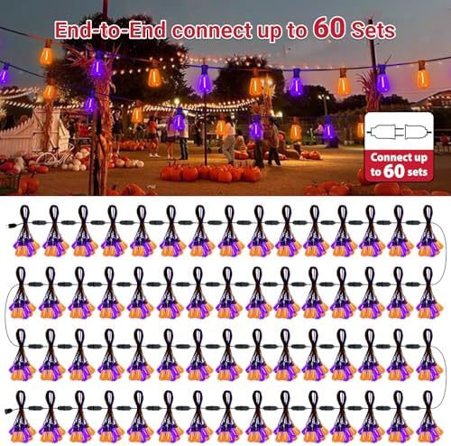 Orange purple Outdoor halloween String Lights ,26FT ST38 LED Patio Lights with 12+1 Shatterproof Edison Bulbs,UL Waterproof Connectable Outside Hanging Lights for Backyard Porch Christmas Party Decor - Image 7