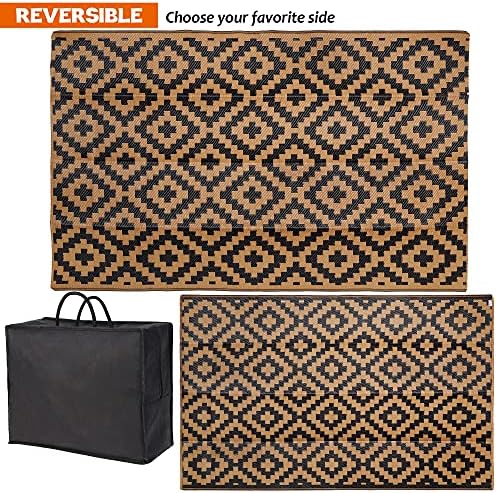 SAND MINE Reversible Mats, Plastic Straw Rug, Modern Area Rug, Large Floor Mat and Rug for Outdoors, RV, Patio, Backyard, Deck, Picnic, Beach, Trailer, Camping, Black & Brown, 5' x 8' - Image 4