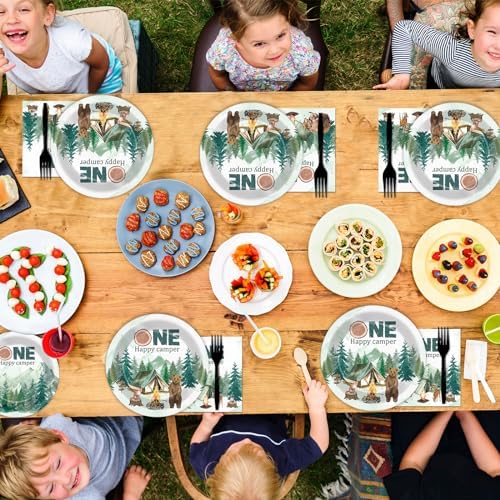 96Pcs One Happy Camper Birthday Decorations Camping 1st Plates and Napkins - Image 6