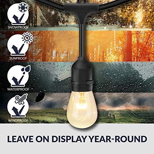 SUNTHIN Outdoor String Lights, 48FT Commercial Grade String Light with 15 11W Dimmable Edison Vintage Bulbs, Hanging for Outside, Patio, Garden, Backyard, Porch, Deck, Pergola, Party - Image 4