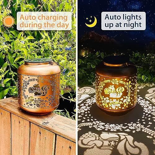 2 Pack Squirrel Solar Lanterns Outdoor Waterproof Hanging Solar Lights Squirrel Gifts for Women Men Metal Decorative LED Lanterns for Yard, Patio, Lawn, Tabletop, Pathway, Landscape, Garden Decor - Image 3