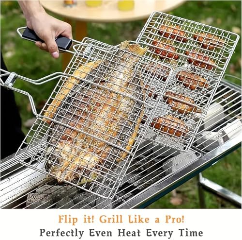 Fish Grill Basket Set, 2 Pack Lockable BBQ Grilling Baskets with Brush - Image 7