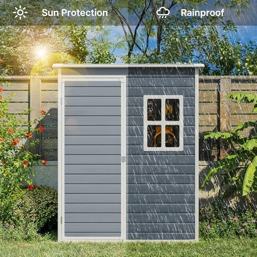 Gizoon 5x3 FT Outdoor Storage Shed, Resin Weatherproof Garden Shed, Gray - Image 5
