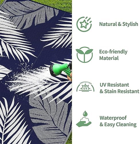GENIMO Outdoor Rug, Waterproof Plastic Rugs for Patio, 4'x6' Blue White - Image 6