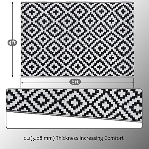 SAND MINE Waterproof Outdoor Rug 4x6 ft, Plastic Reversible Rug, Modern Area Rug, Large Floor Mat for Outdoors, RV, Patio, Backyard, Deck, Picnic, Beach, Camping (4' x 6', Black & White Lattice) - Image 2