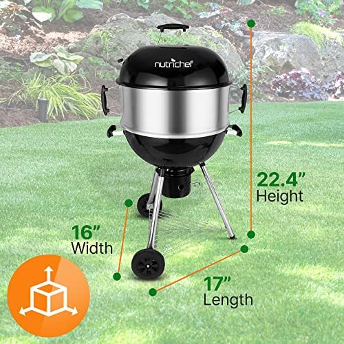 NutriChef Portable Outdoor Charcoal BBQ Grill, Barbecue Grills, Perfect for Picnic, Backyard, Patio, Camping, Offset Smoker with Cover - Image 4