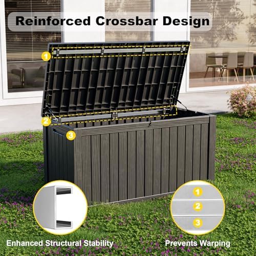Outdoor Storage Box 150 Gal Waterproof Deck Box Lockable Black - Image 2