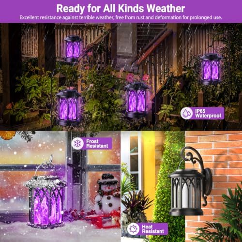 KOOPER 6 Pack Solar Lantern Outdoor Lights, Upgraded Flickering Flame Solar Lanterns Lights Outdoor Waterproof, Hanging Lantern Decorative, Solar Powered Lanterns for Yard Garden Decor (Purple Light) - Image 2