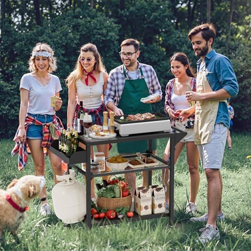Oakcloud Outdoor Grill Cart with Storage, Movable Pizza Oven Table, Durable Steel BBQ Prep Station, Grill Table for Outside Cooking, Heavy-Duty Outdoor Kitchen Cart with Wheels - Image 7