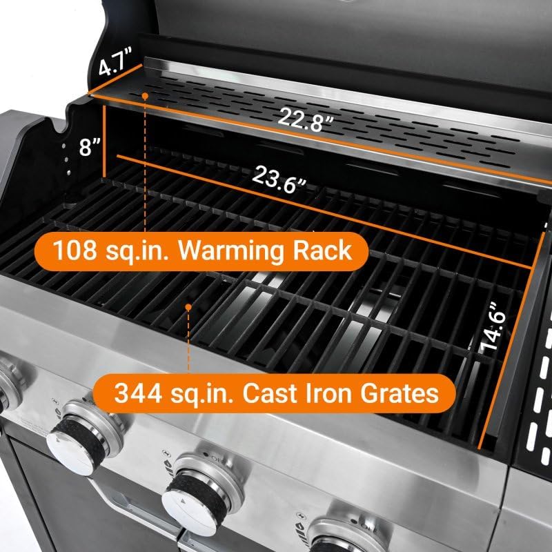 Endark 51,000 BTU Gas Grill with Cover – 4 Stainless Steel Burners + Side Burner, Large Portable BBQ for Camping, Backyard, Tailgating & Outdoor Parties - Image 4