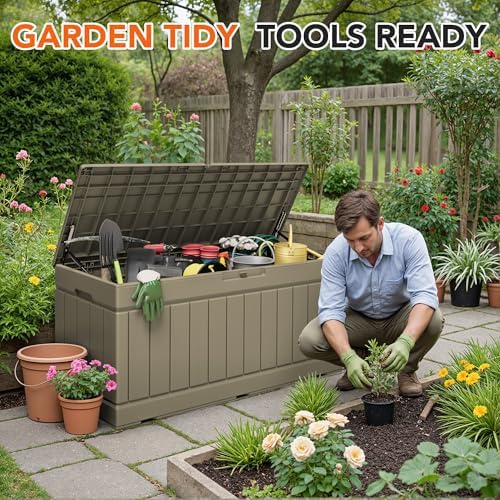 78 Gallon Deck Box Outdoor Indoor Waterproof Storage, Box Coffee - Image 5