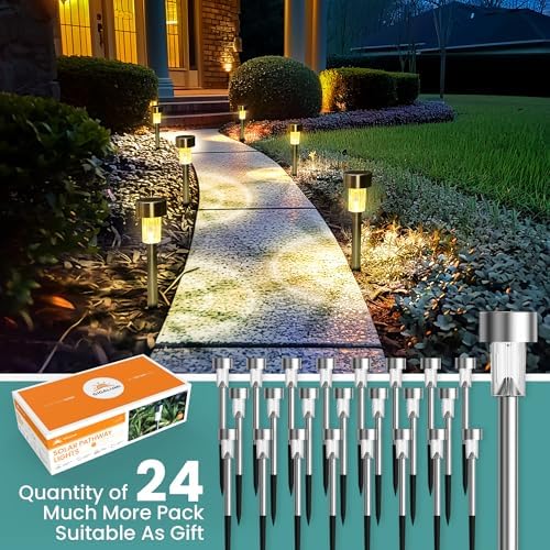 GIGALUMI 24 Pack Solar Lights Outdoor Waterproof, Stainless Steel - Image 5