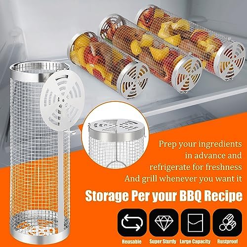 10-Piece BBQ Set: 2 Rolling Grill Baskets for Effortless Flipping, 304 Stainless Steel for Easy Clean, Sausage & Vegetables, Oil Bottle, Forks, Brushes, Outdoor Camping Grilling Accessories, Gifts for Men Dad Husband - Image 4