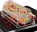 2-in-1 Rolling Grill Basket 304 Stainless Steel Rotatable with Dual Handles by Moweis