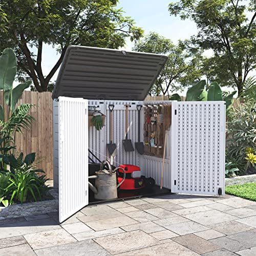 KINYING Larger Outdoor Storage Shed Weather Resistance, Horizontal Outdoor Storage Box Waterproof for Garden, Patios, Backyards, 48 Cu.ft Capacity for Garbage Cans, Lawn Mower, Garden Tools - Image 4