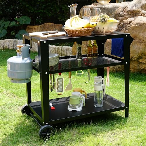 LEETOLLA Outdoor Grill Cart with Wheels, BBQ Prep Table - Image 2