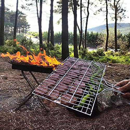 Hakan Grill Basket 11.8 x 15.8-inch for Outdoor Grill, Barbecue Basket for Fish, Steak, Chicken, Vegetables, Shish Kabob and Shrimp, Large Lockable Basket with Wooden Handle, Stainless Steel, BBQ - Image 2