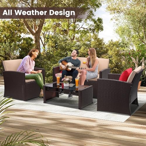 KROFEM 4 Piece Patio Furniture Set, Outdoor Wicker Conversation Set - Image 3
