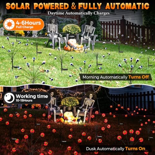 Halloween Decorations Outdoor, 6Pack 48 LEDs Solar Eyeball Lights - Image 4