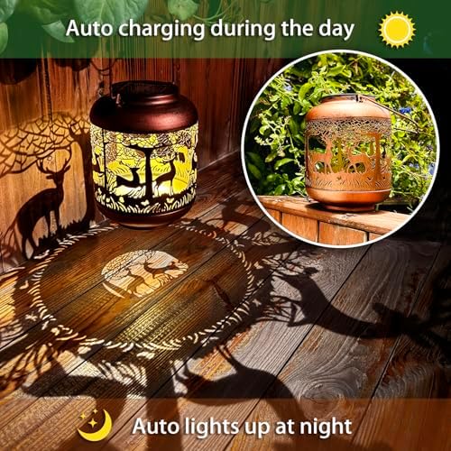 Deer Solar Lanterns Outdoor Waterproof Hanging Solar Lights Deer Gifts for Women Men Metal Decorative LED Lanterns for Yard,Patio,Lawn,Tabletop,Pathway,Landscape,Garden Decor - Image 3