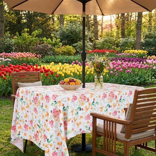 SquarePie Outdoor Tablecloth with Umbrella Hole Rectangle - 60x84 Inch Patio Table Cloth Waterproof Zipper Table Cover for Spring Summer Garden Camping Poolside Picnic BBQS, Rose Floral - Image 5